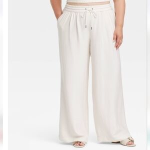 Women's High-Rise Modern Gauze Wide Leg Pull-On Pants - A New Day Cream XXL